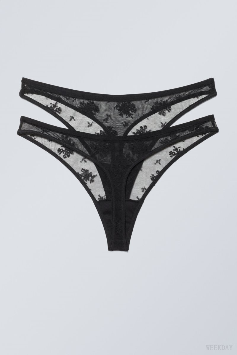 Weekday 2-pack Ash Lace Thong Thong Black | AILV2030