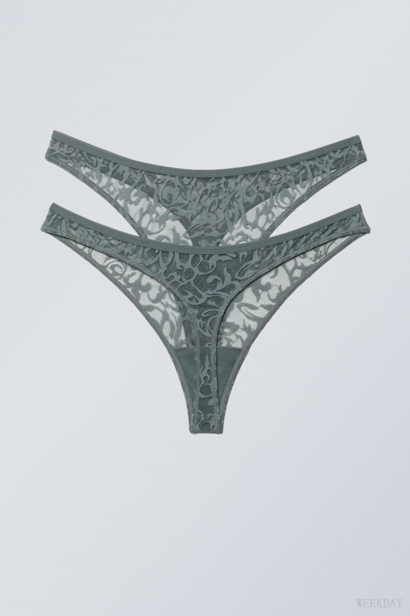 Weekday 2-pack Ash Lace Thong Thong Grey | KAKM1075