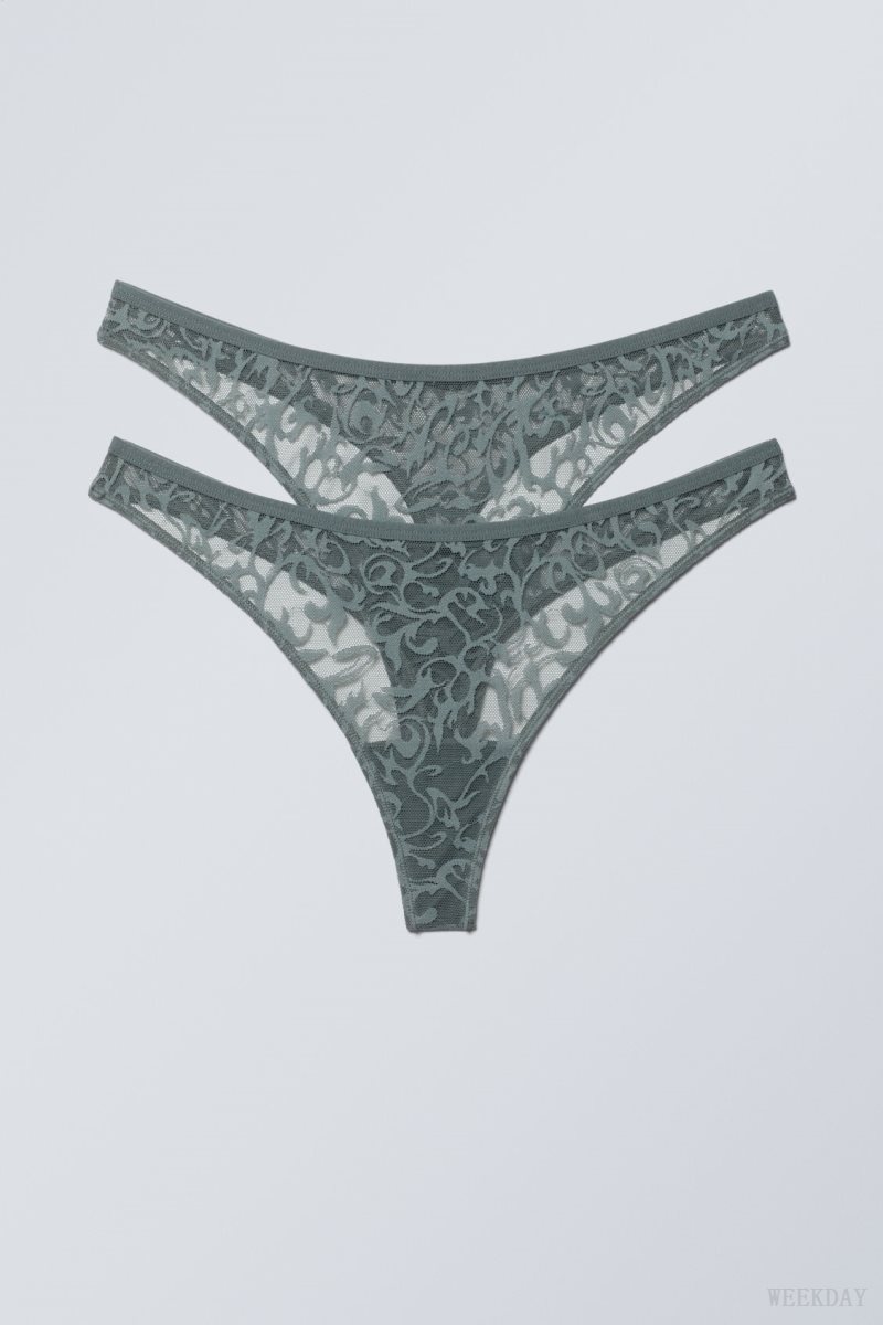 Weekday 2-pack Ash Lace Thong Thong Grey | KAKM1075