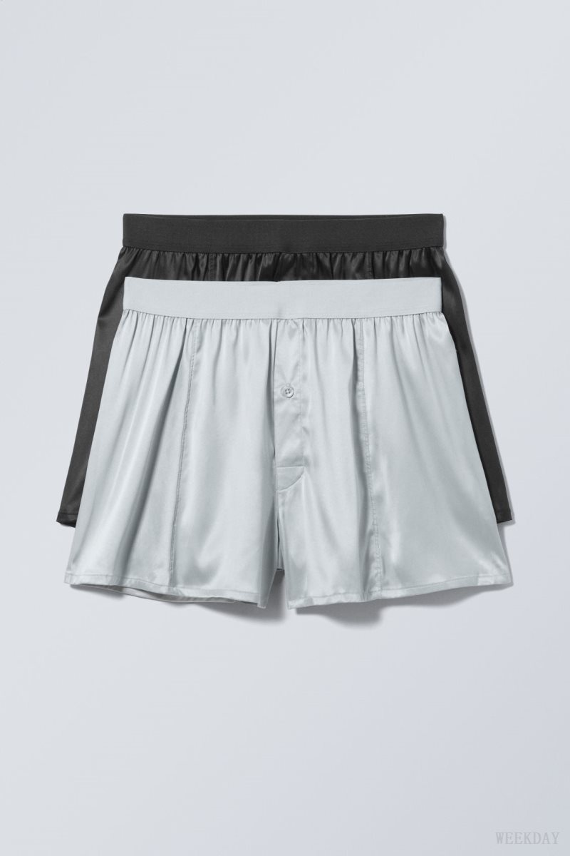 Weekday 2-pack Boxer Shorts Satin Black Grey | JURF9866