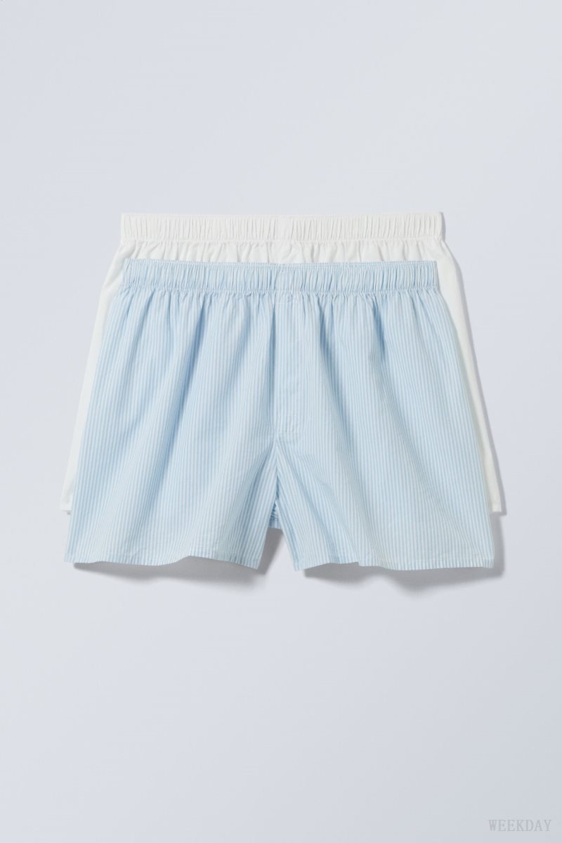 Weekday 2-pack Boxer Shorts Shorts Blue Stripes White | JYWI5330