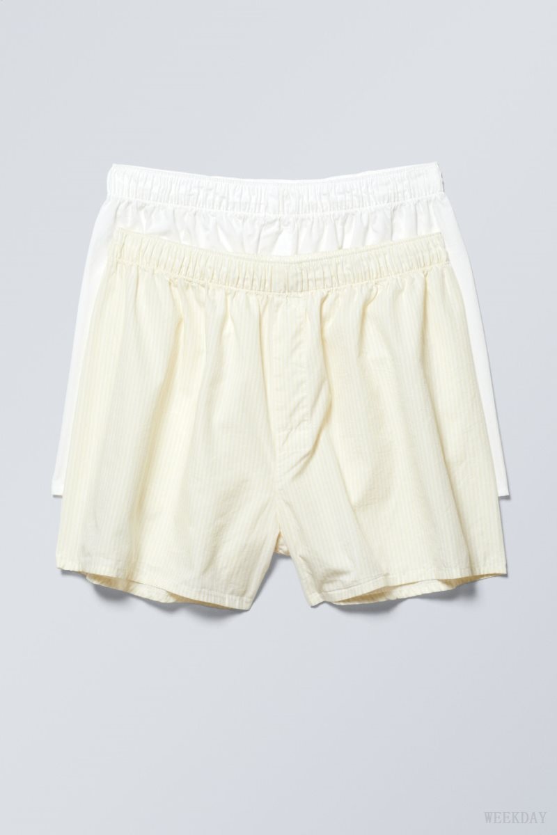 Weekday 2-pack Boxer Shorts Shorts White Yellow Stripes | RHOE4655