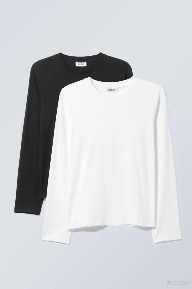 Weekday 2-pack Essence Standard Long Sleeves Black / White | SQBQ2960