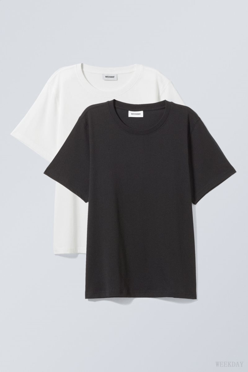 Weekday 2-pack Essence Standard T-Shirt Black White | OYQY8265