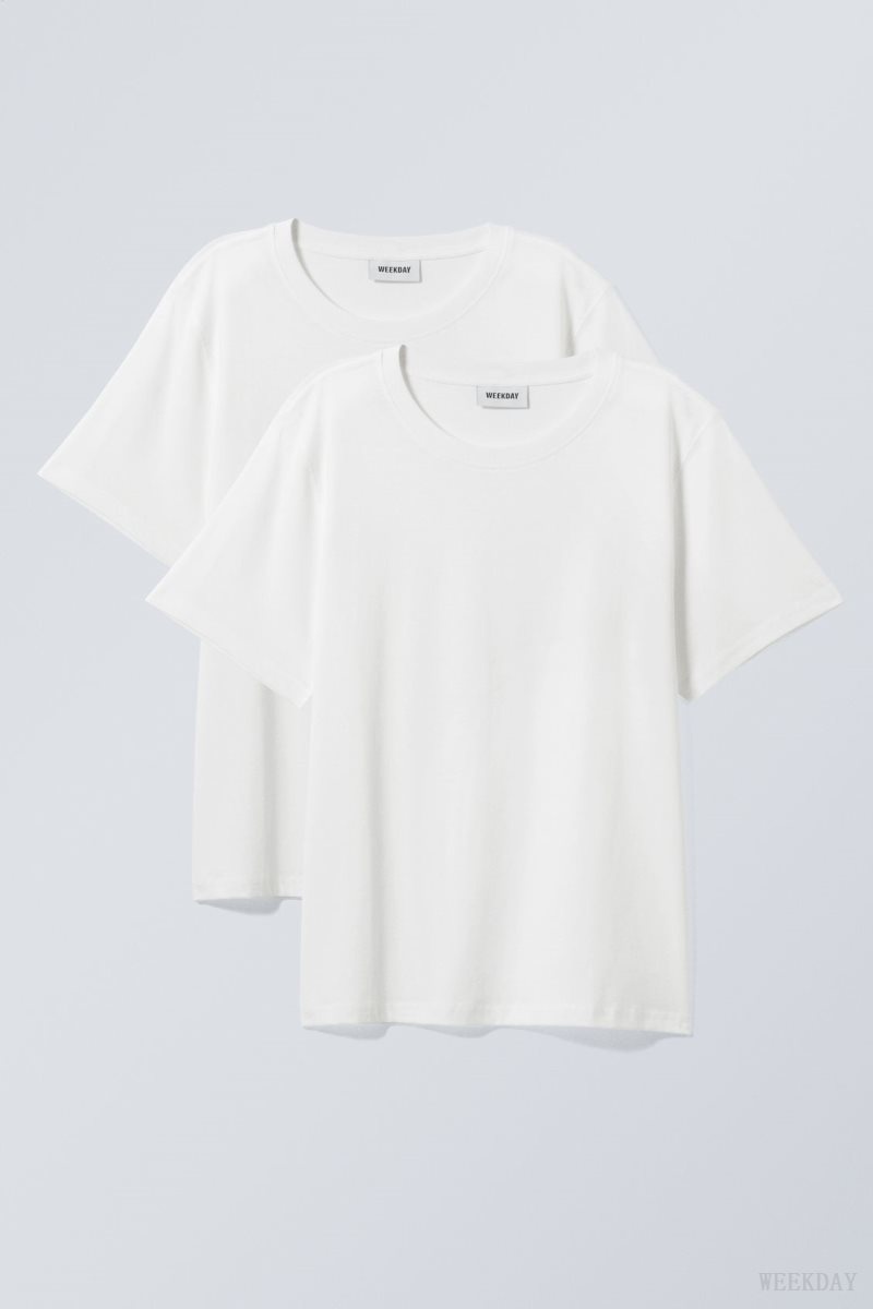 Weekday 2-pack Essence Standard T-Shirt White | RTZH0087