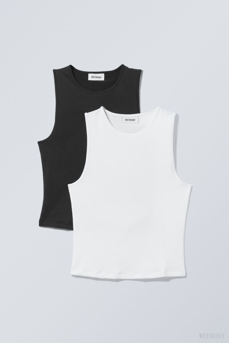 Weekday 2-pack Fine Tank Top Black White | WDUK3083