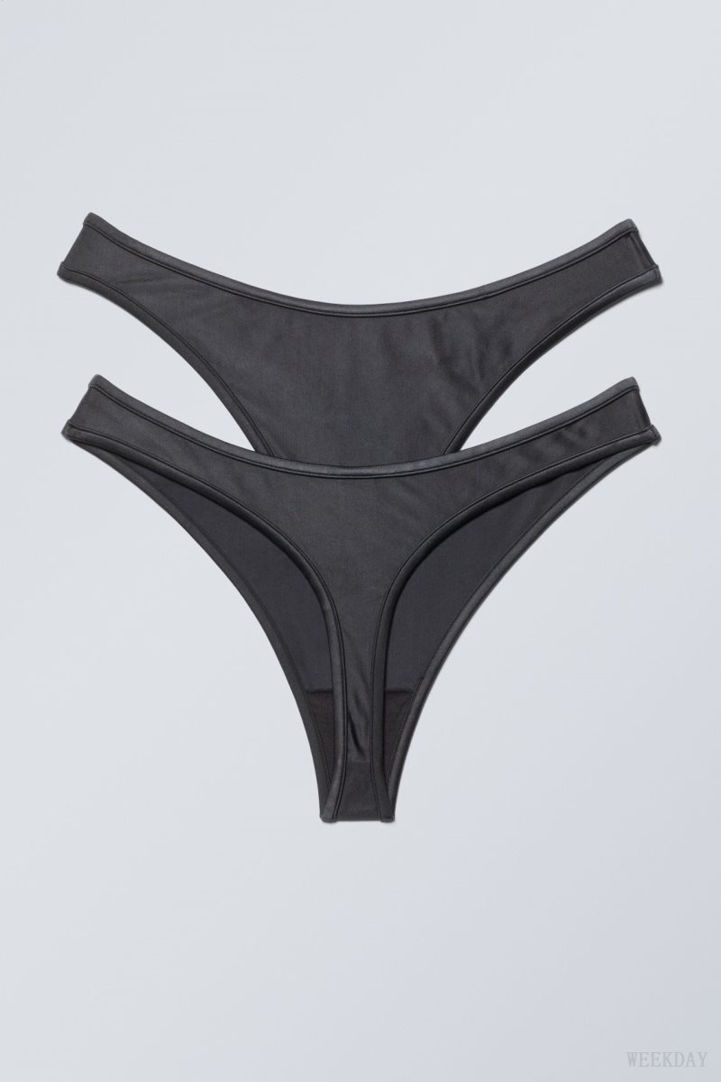 Weekday 2-pack Jade Shiny Thong Thong Dark Grey | GGBD5252