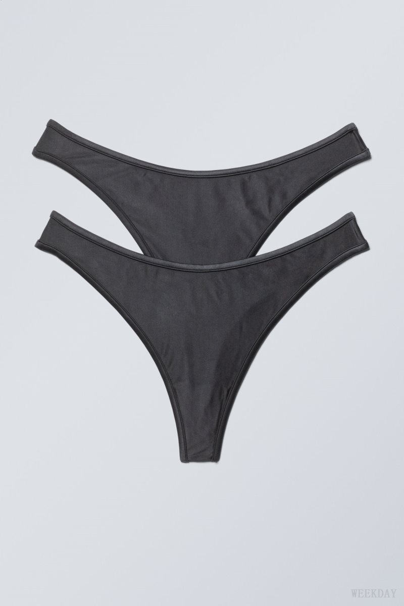 Weekday 2-pack Jade Shiny Thong Thong Dark Grey | GGBD5252