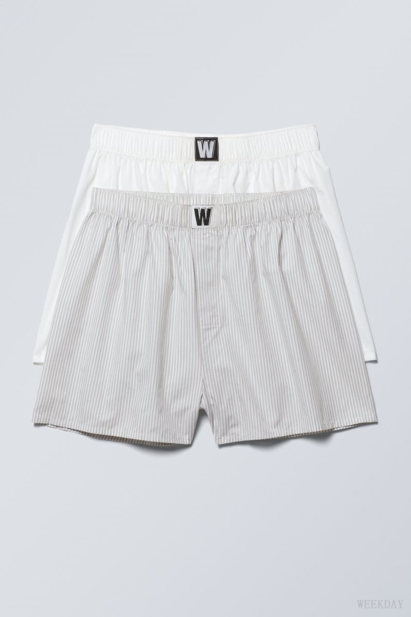 Weekday 2-pack Logo Boxer Shorts Shorts Grey / White | UPMN8355