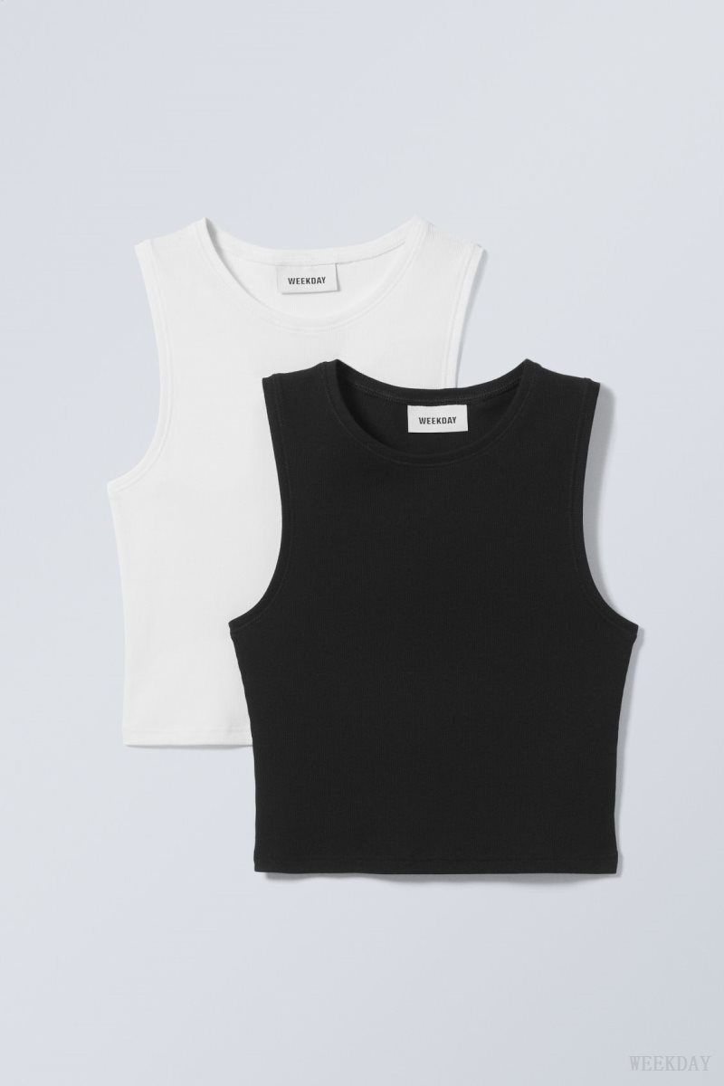 Weekday 2-pack Pure Crop Tank Top Black White | VWJY5477