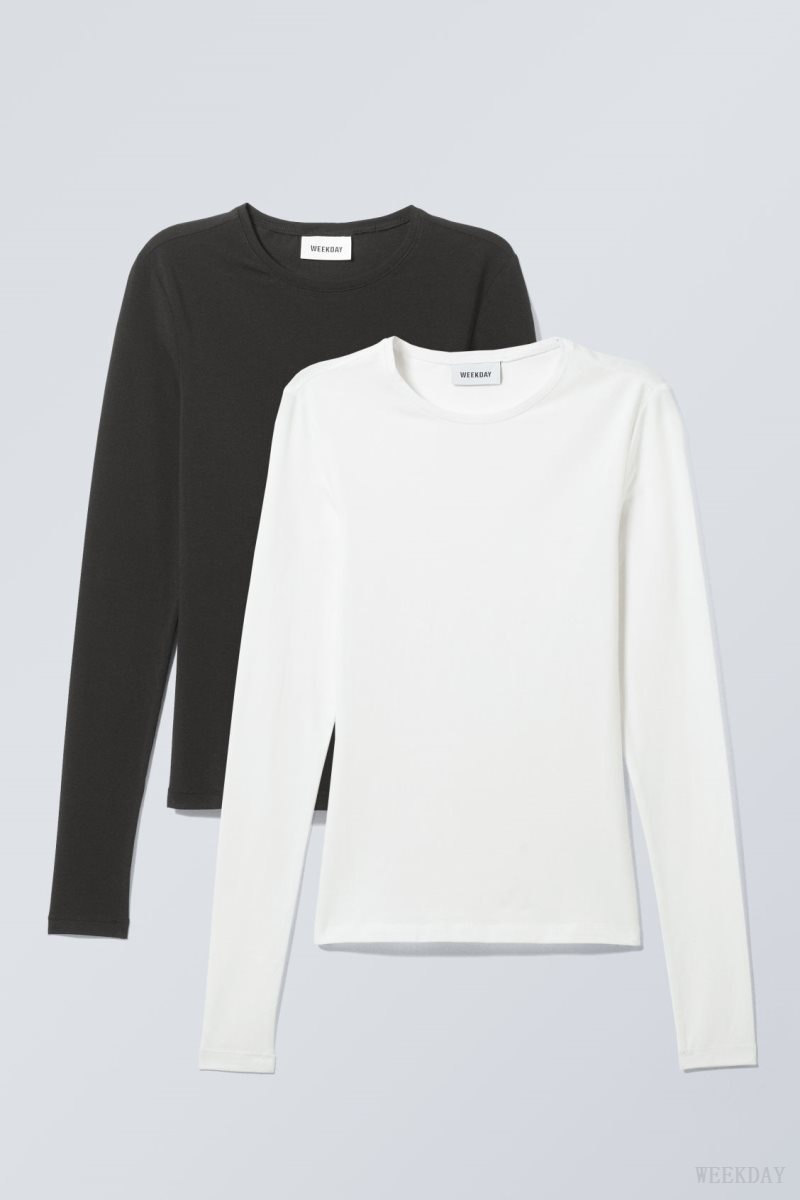 Weekday 2-pack Slim Fitted Long Sleeves Black / White | TZOO3951