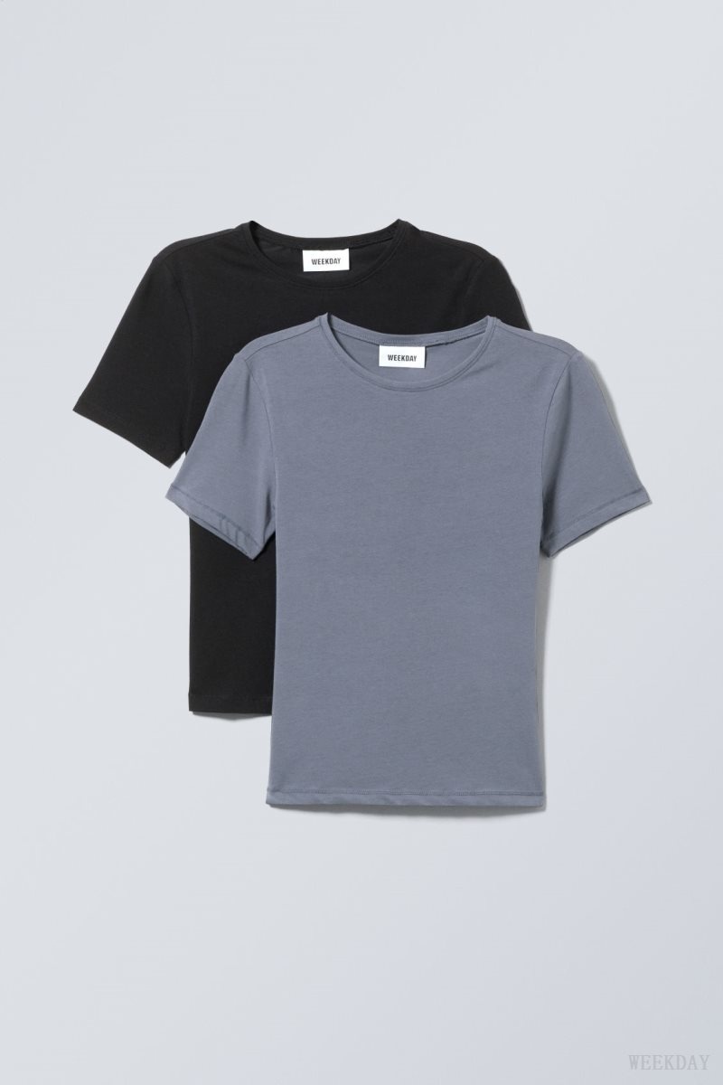 Weekday 2-pack Slim Fitted T-shirt Black | FKCX8243