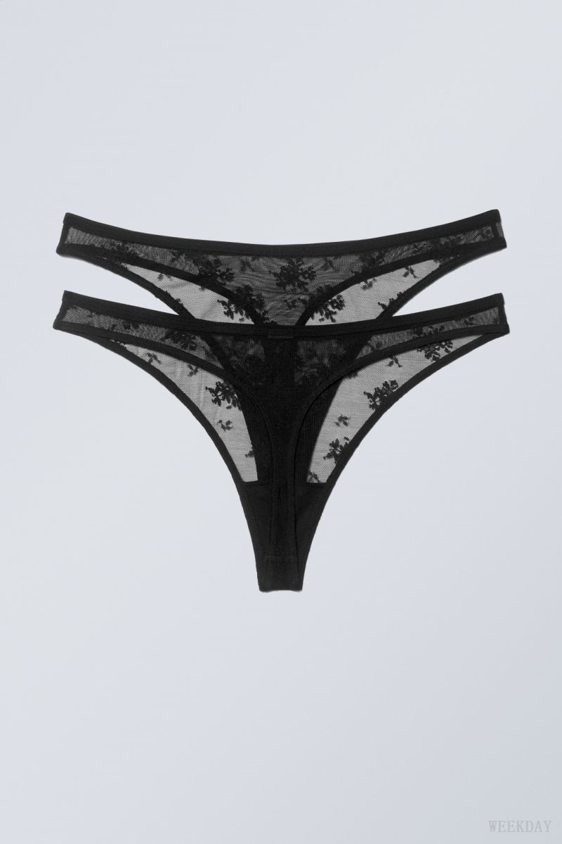 Weekday 2-pack Zelda Lace Thong Thong Black | PLAV8633