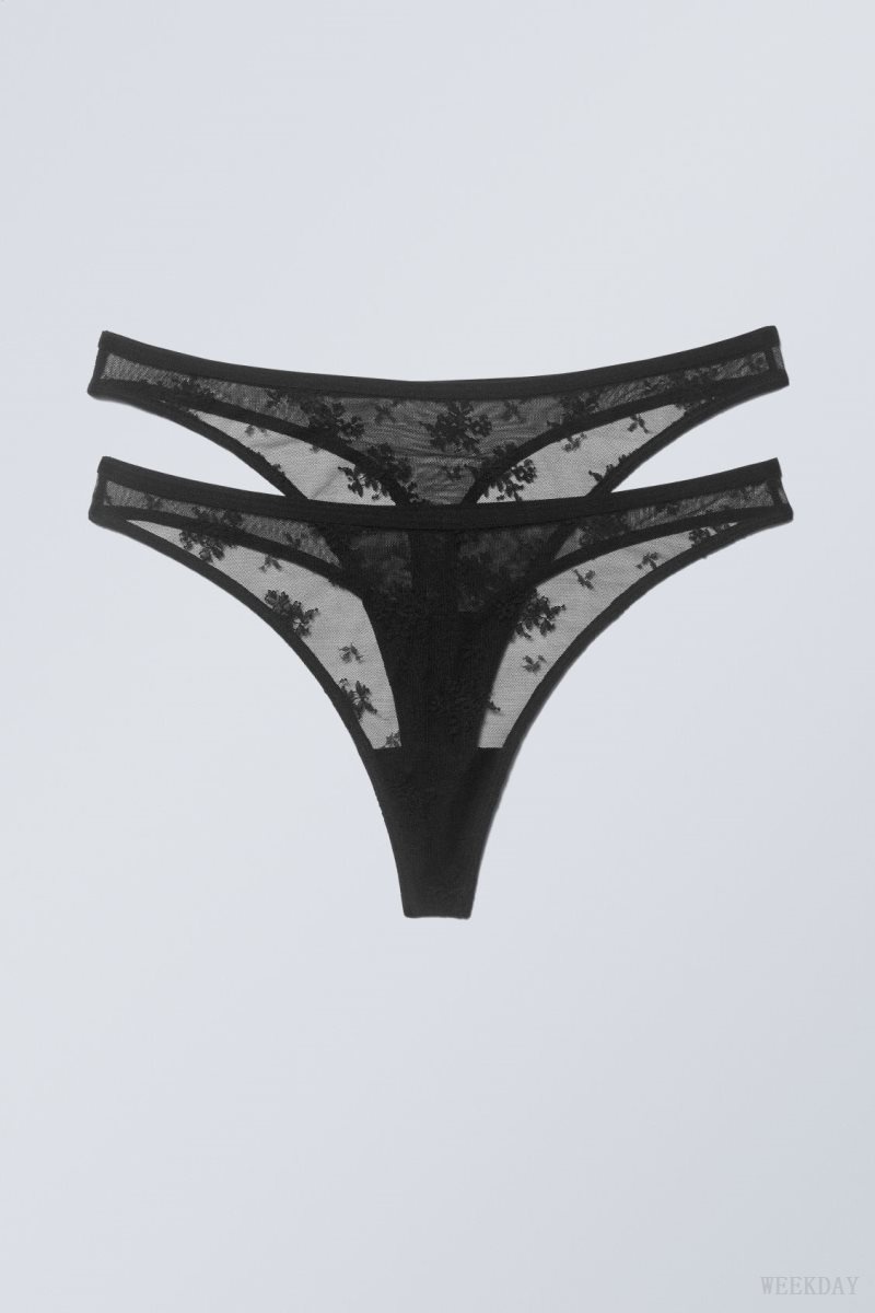 Weekday 2-pack Zelda Lace Thong Thong Black | PLAV8633