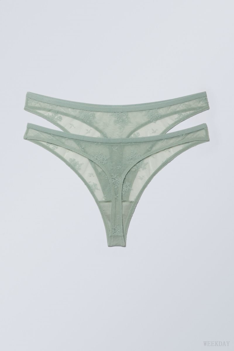 Weekday 2-pack Zelda Lace Thong Thong Green | OSGB1197