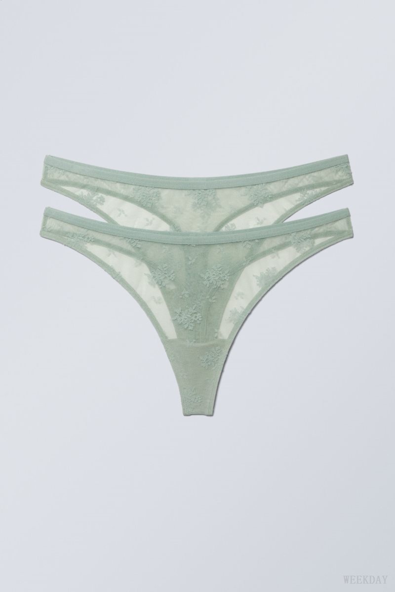 Weekday 2-pack Zelda Lace Thong Thong Green | OSGB1197