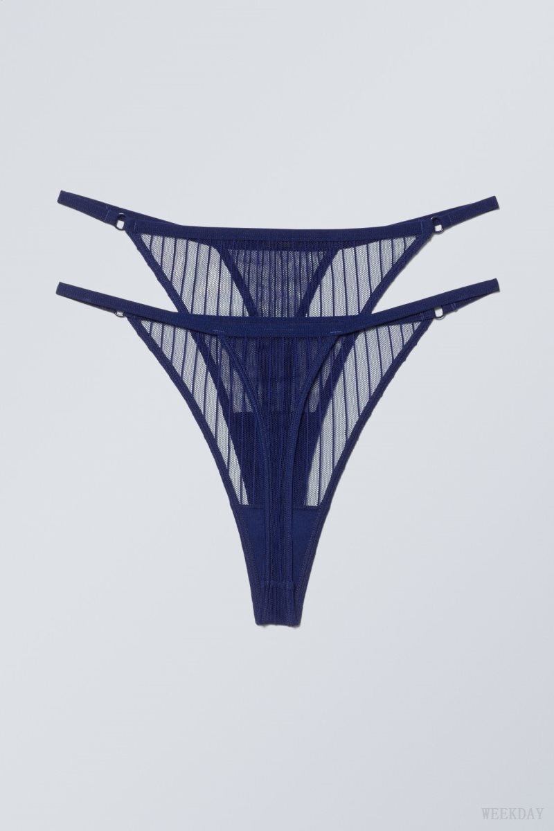 Weekday 2-pack Zelda Lace Thong Thong Navy | OBAH8438