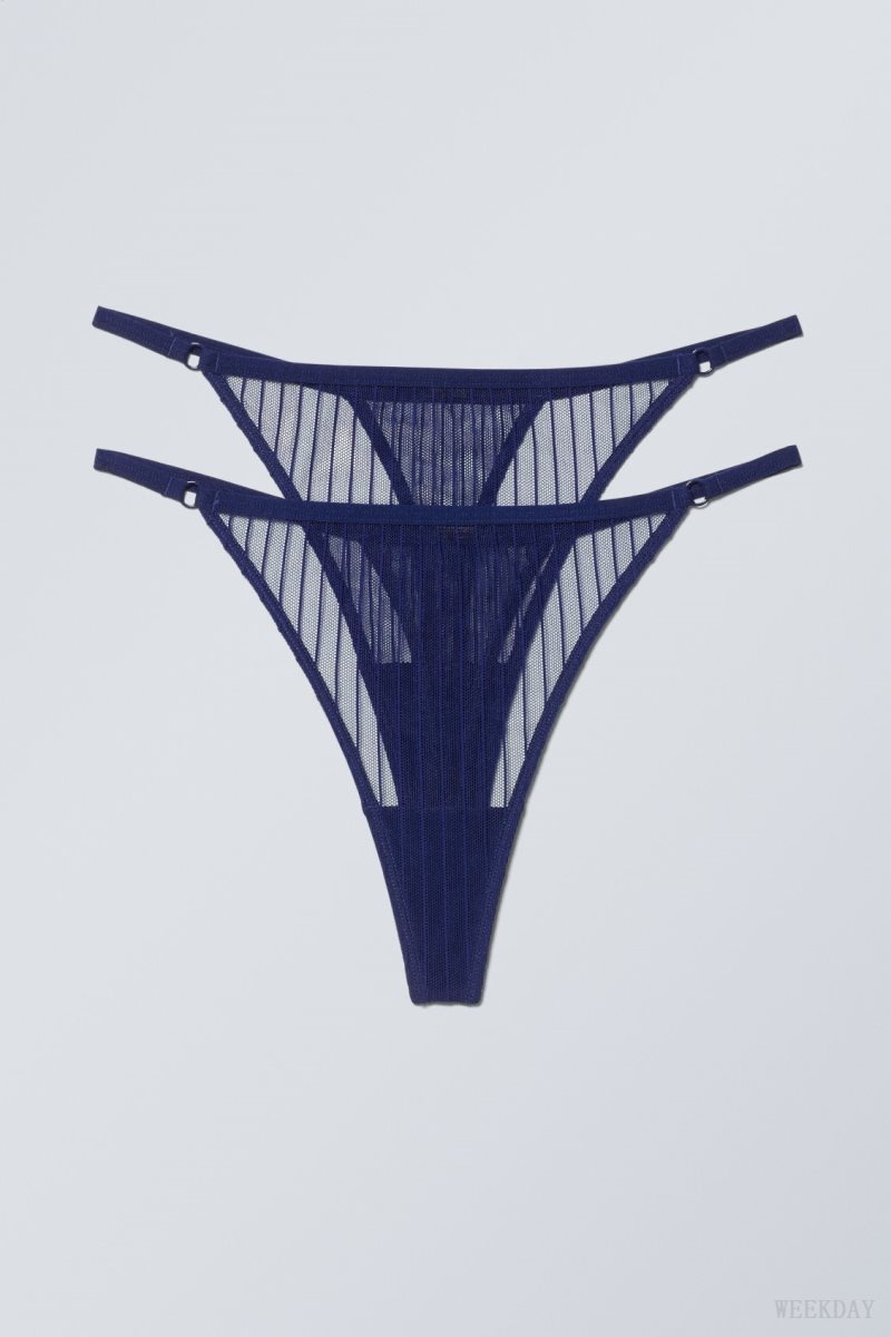 Weekday 2-pack Zelda Lace Thong Thong Navy | OBAH8438