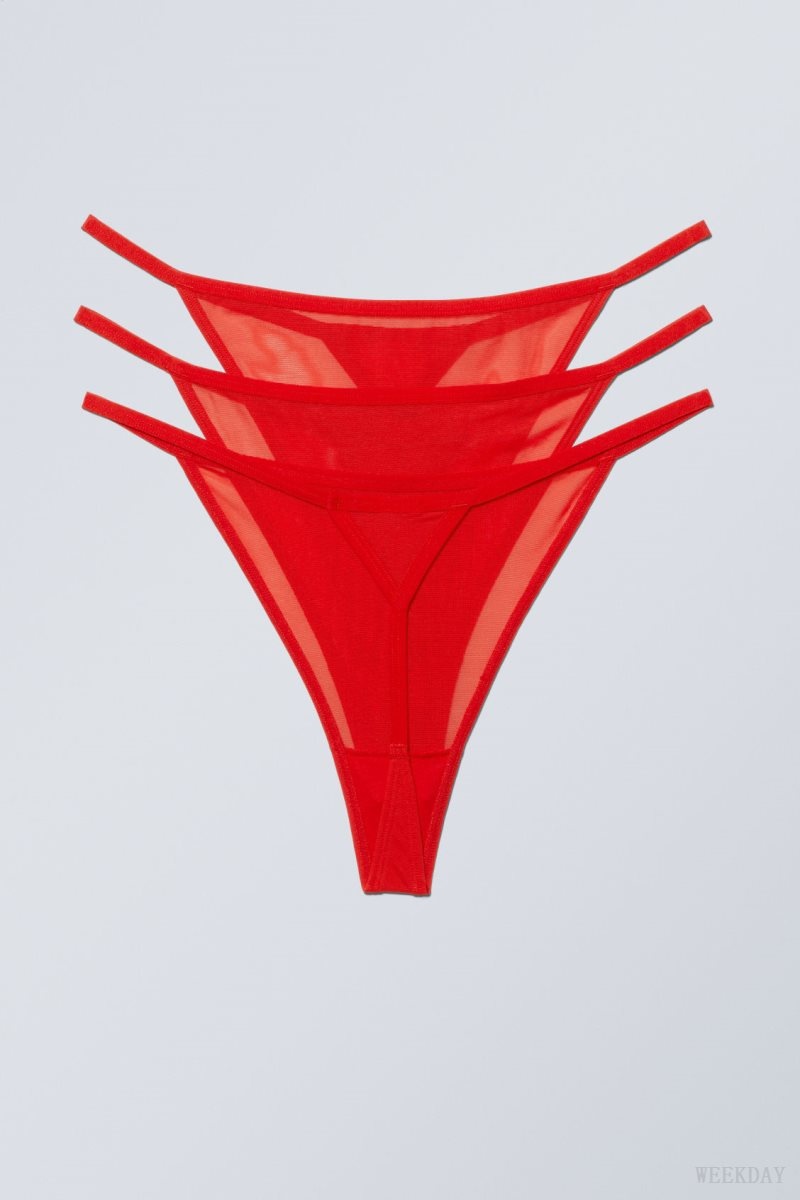 Weekday 3-pack Bonnie Tanga Mesh Thong Thong Red | KOYN4413