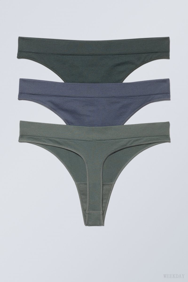 Weekday 3-pack Cat Soft Thong Thong Dark Green Blue Green | UOOU8485