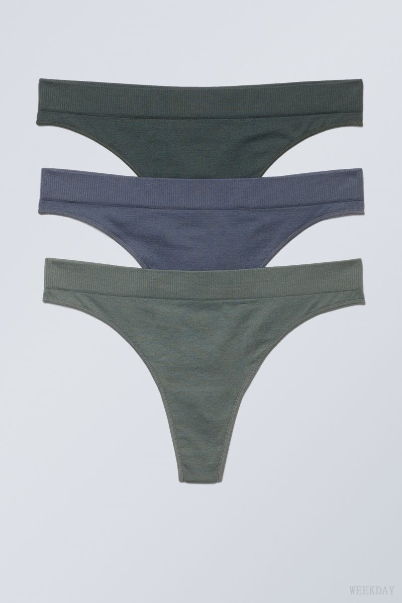 Weekday 3-pack Cat Soft Thong Thong Dark Green Blue Green | UOOU8485