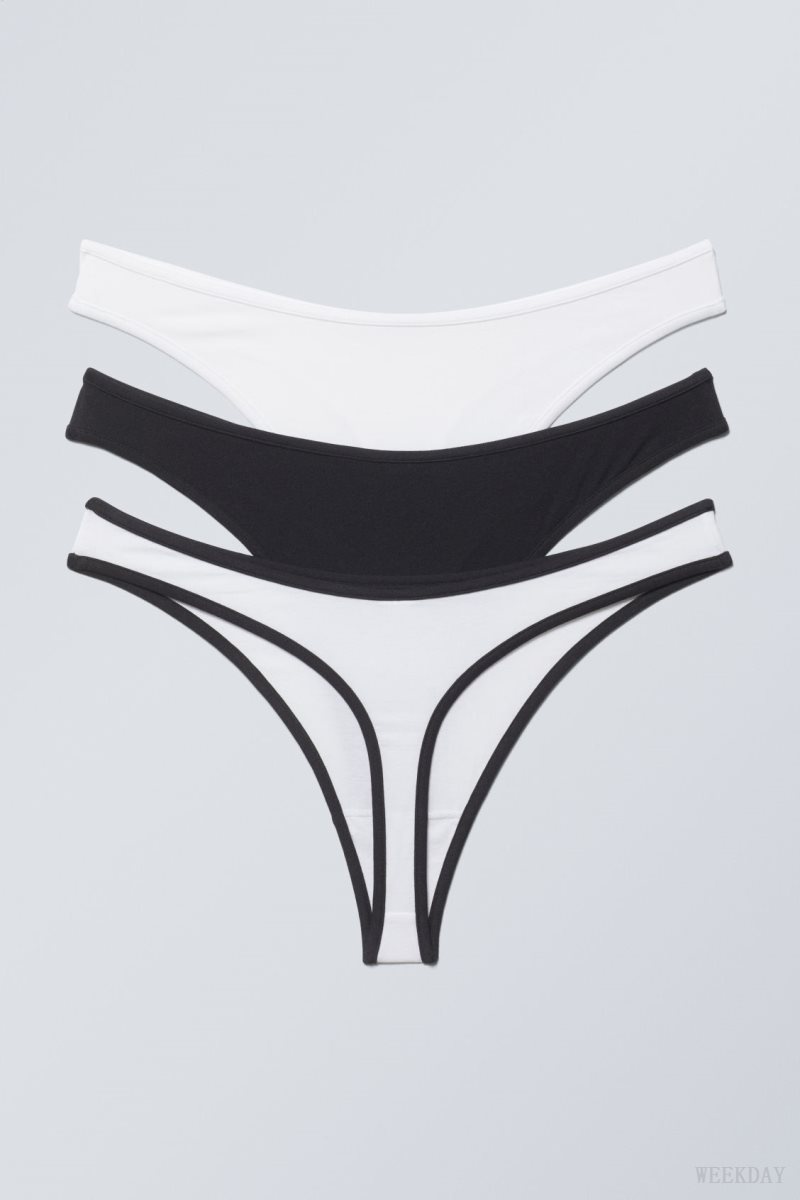 Weekday 3-pack Jade Cotton Thong Thong Black White | YSBZ3091