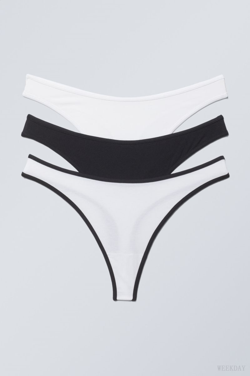 Weekday 3-pack Jade Cotton Thong Thong Black White | YSBZ3091