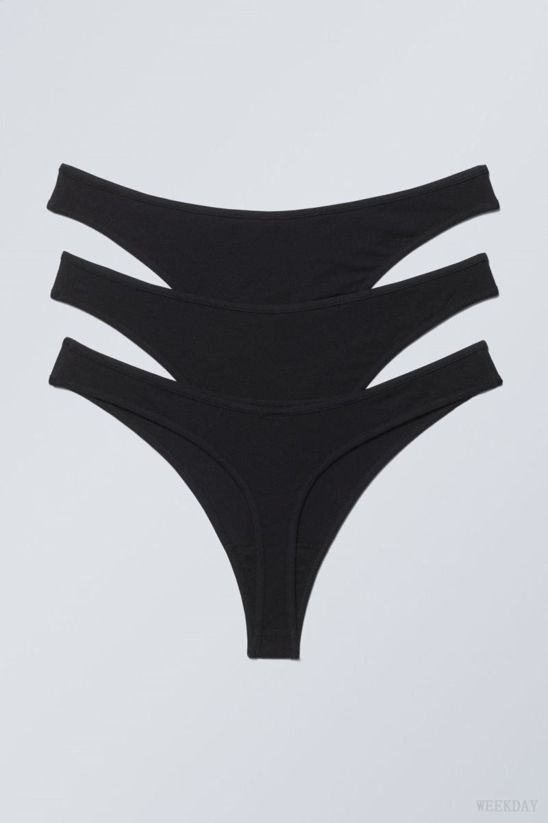 Weekday 3-pack Jade Cotton Thong Thong Black | MTZJ6471