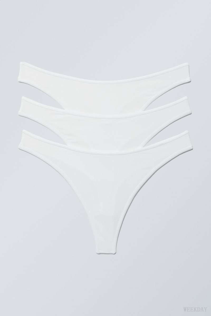 Weekday 3-pack Jade Cotton Thong Thong White | JABO9580