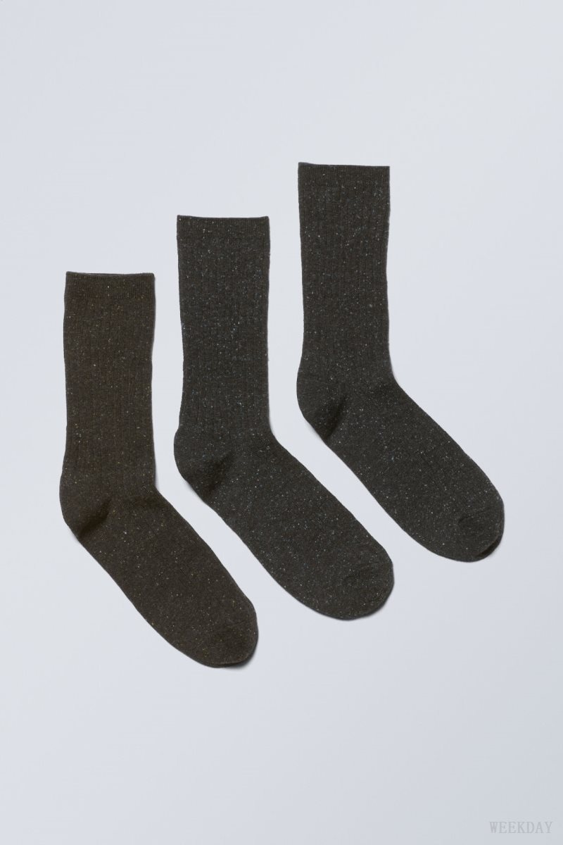 Weekday 3-pack Rib Neps Socks Black | WDWF5848