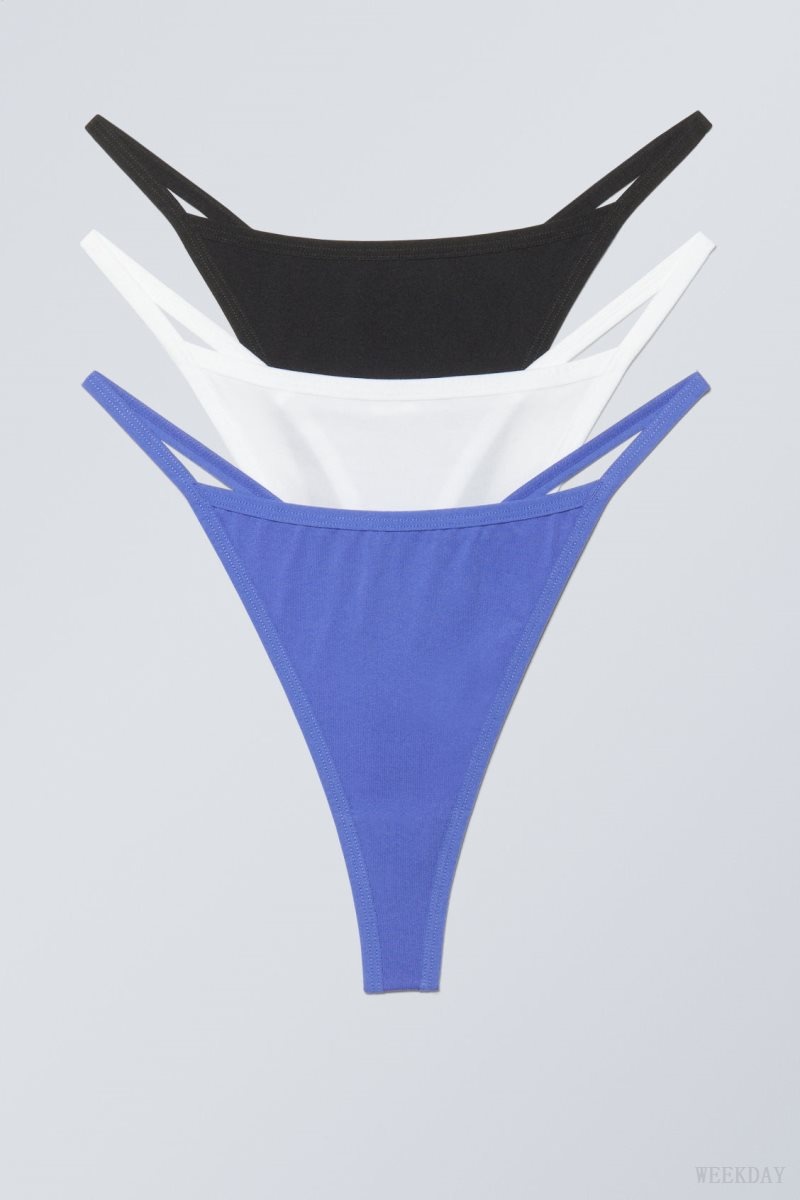 Weekday 3-pack Soul Tanga Thong Thong White Black Blue | AJFG2666