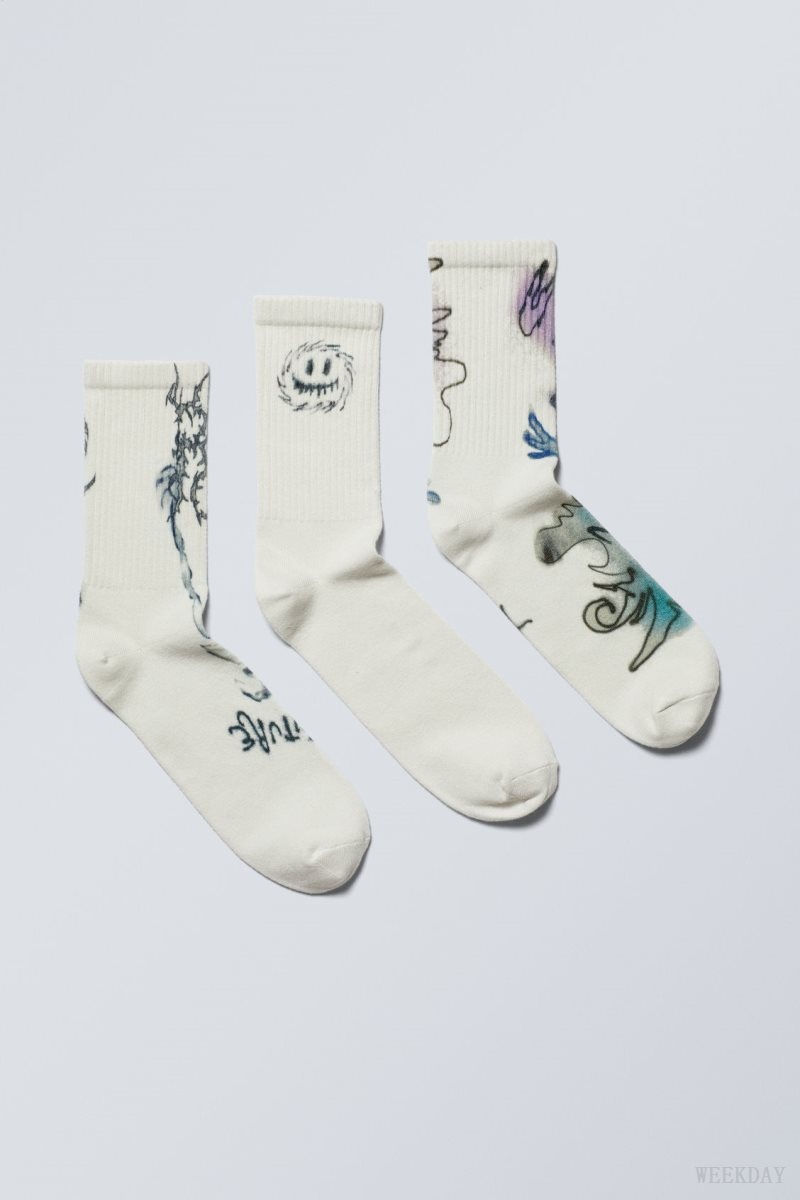 Weekday 3-pack Sport Graphic Socks Graphic Mix | IMAH0799