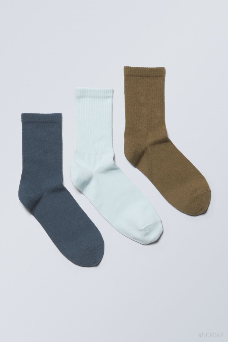 Weekday 3-pack Sport Socks Blue Blue Khaki | AKWC6172