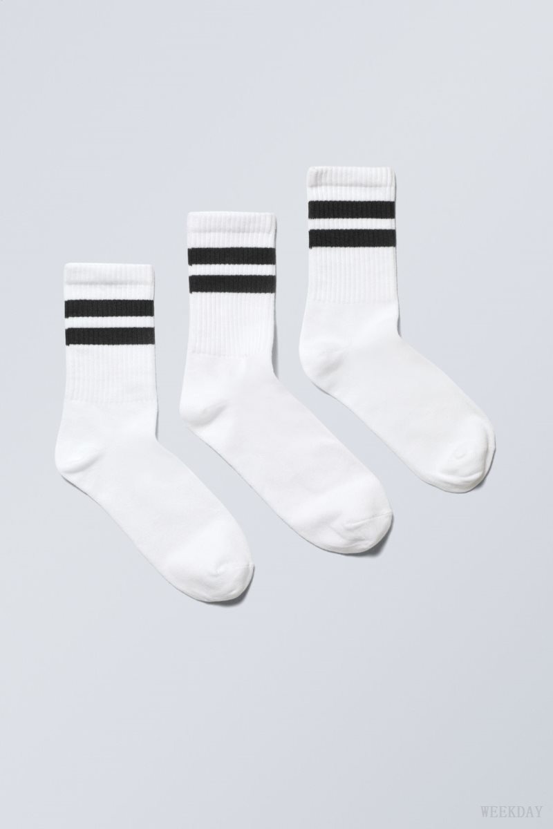 Weekday 3-pack Sport Striped Socks White Light | PYHJ3486