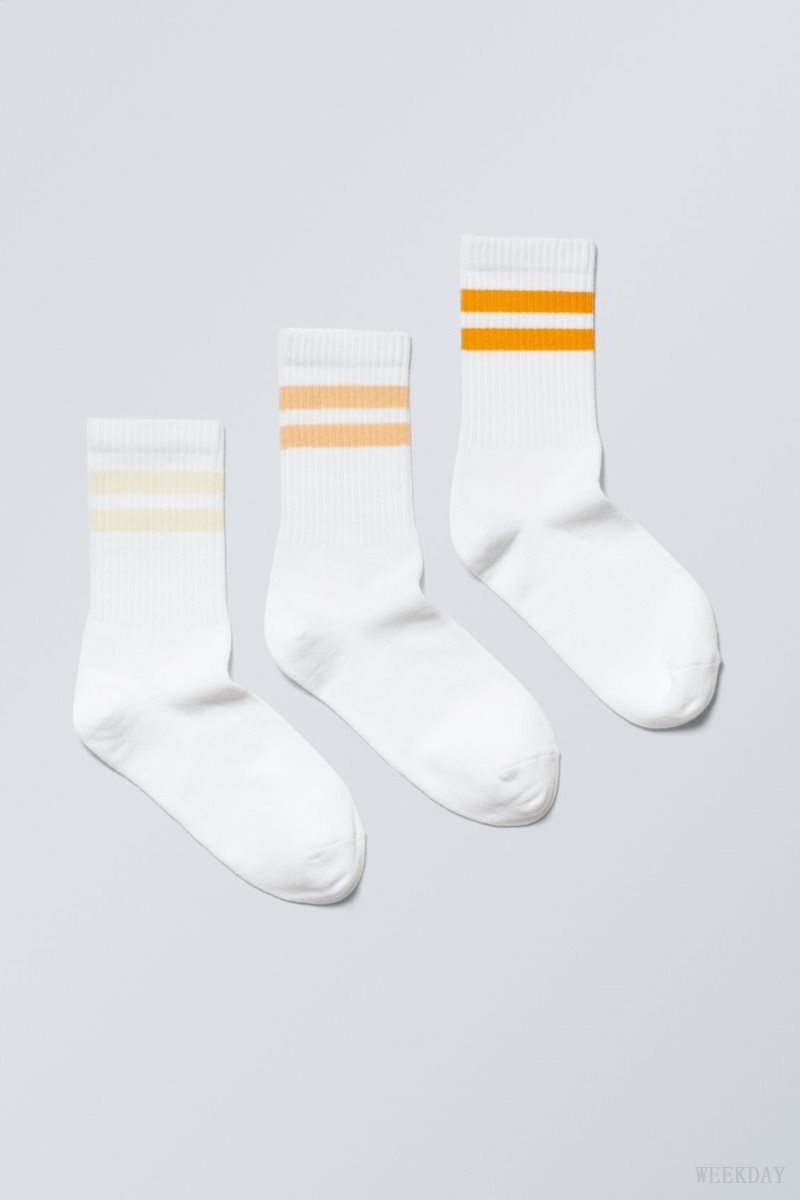 Weekday 3-pack Sport Striped Socks Yellow Stripes | FJGP6686