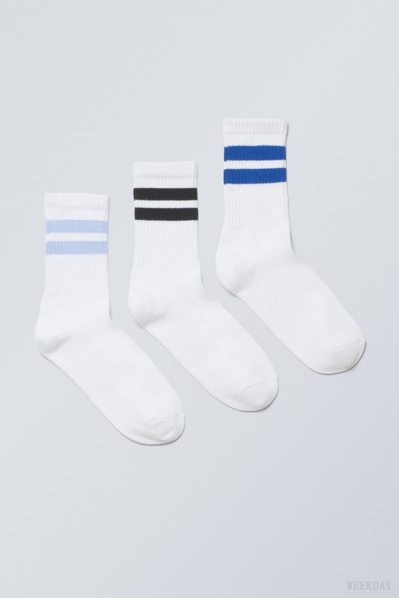 Weekday 3-pack Striped Sport Socks Light Blue Stripes | YNVJ5406