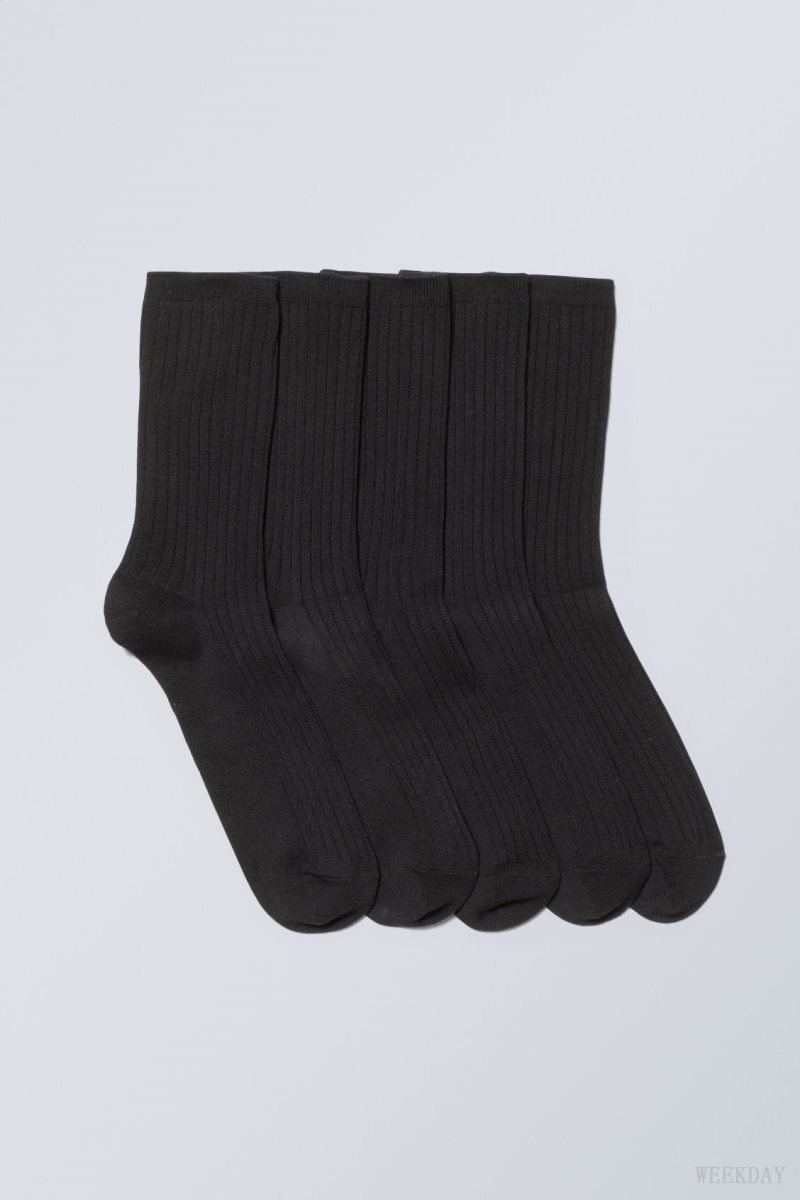 Weekday 5-pack Rib Socks Black | KLGC1466