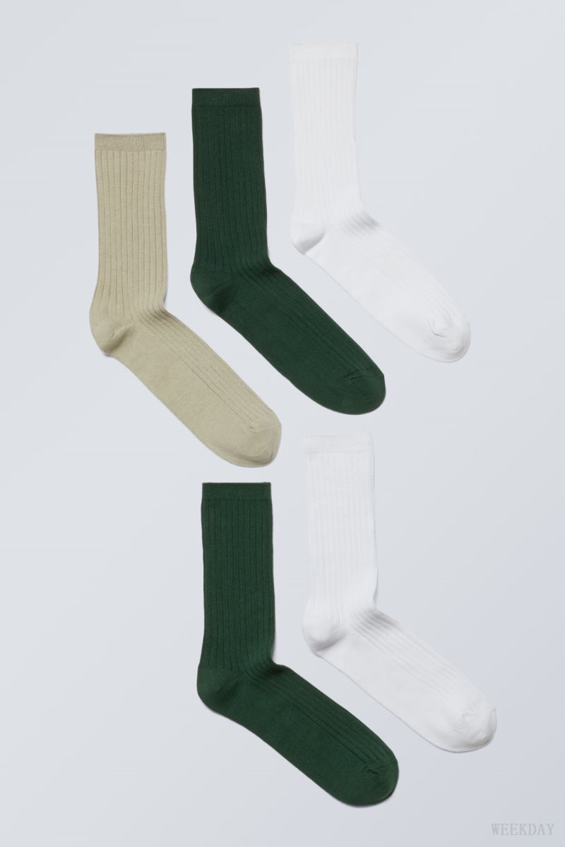 Weekday 5-pack Rib Socks Green | HDMT8465