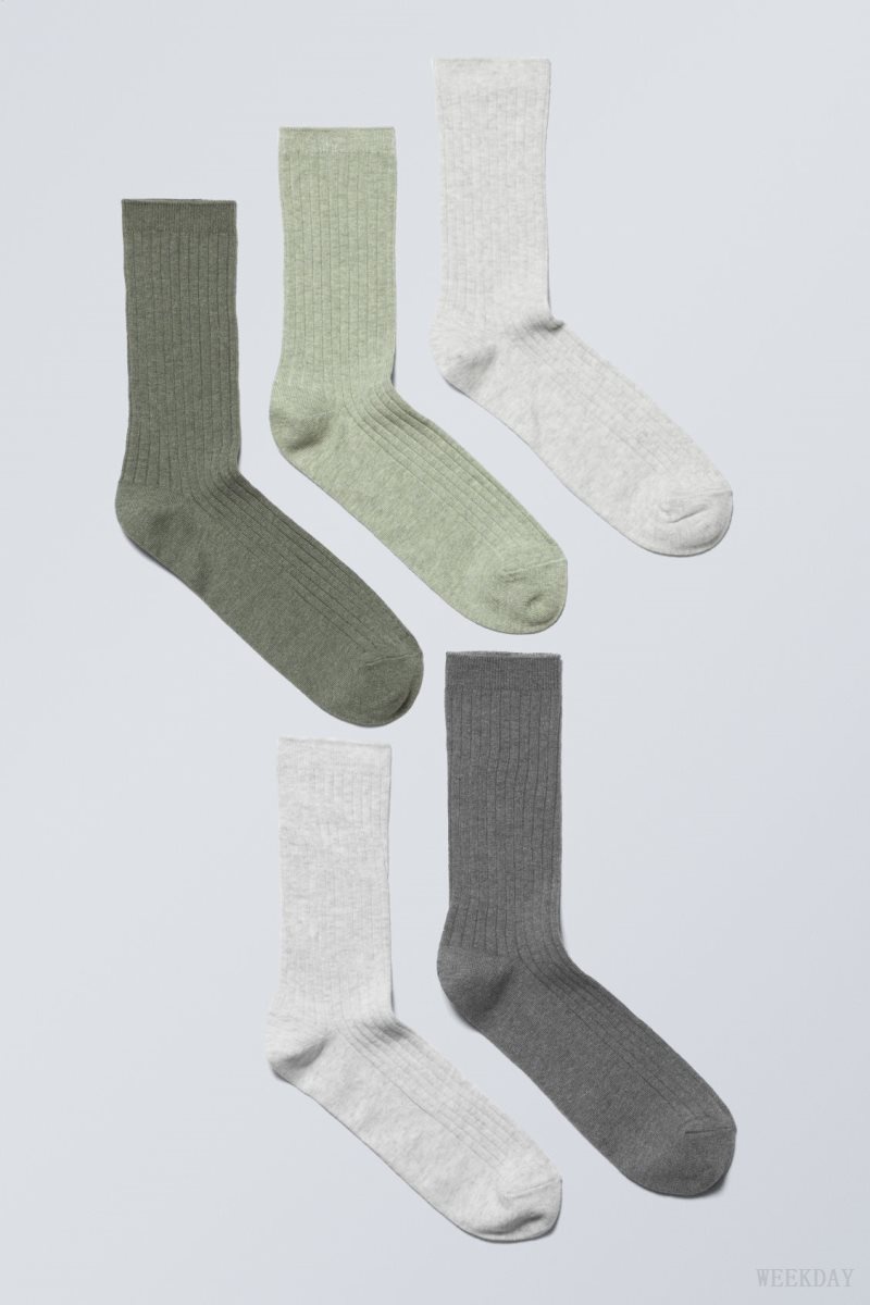 Weekday 5-pack Rib Socks Green | TSYO2929