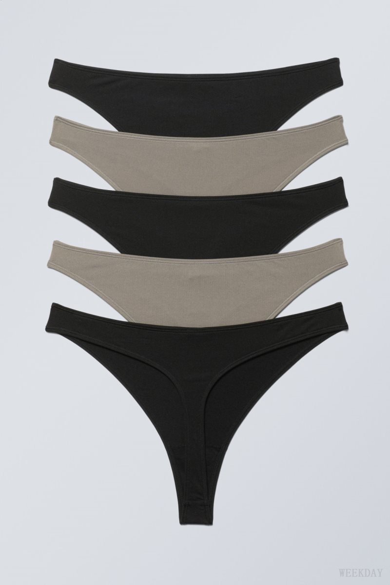 Weekday 5-pack Soul thong Thong Black Beige | SVMN0718