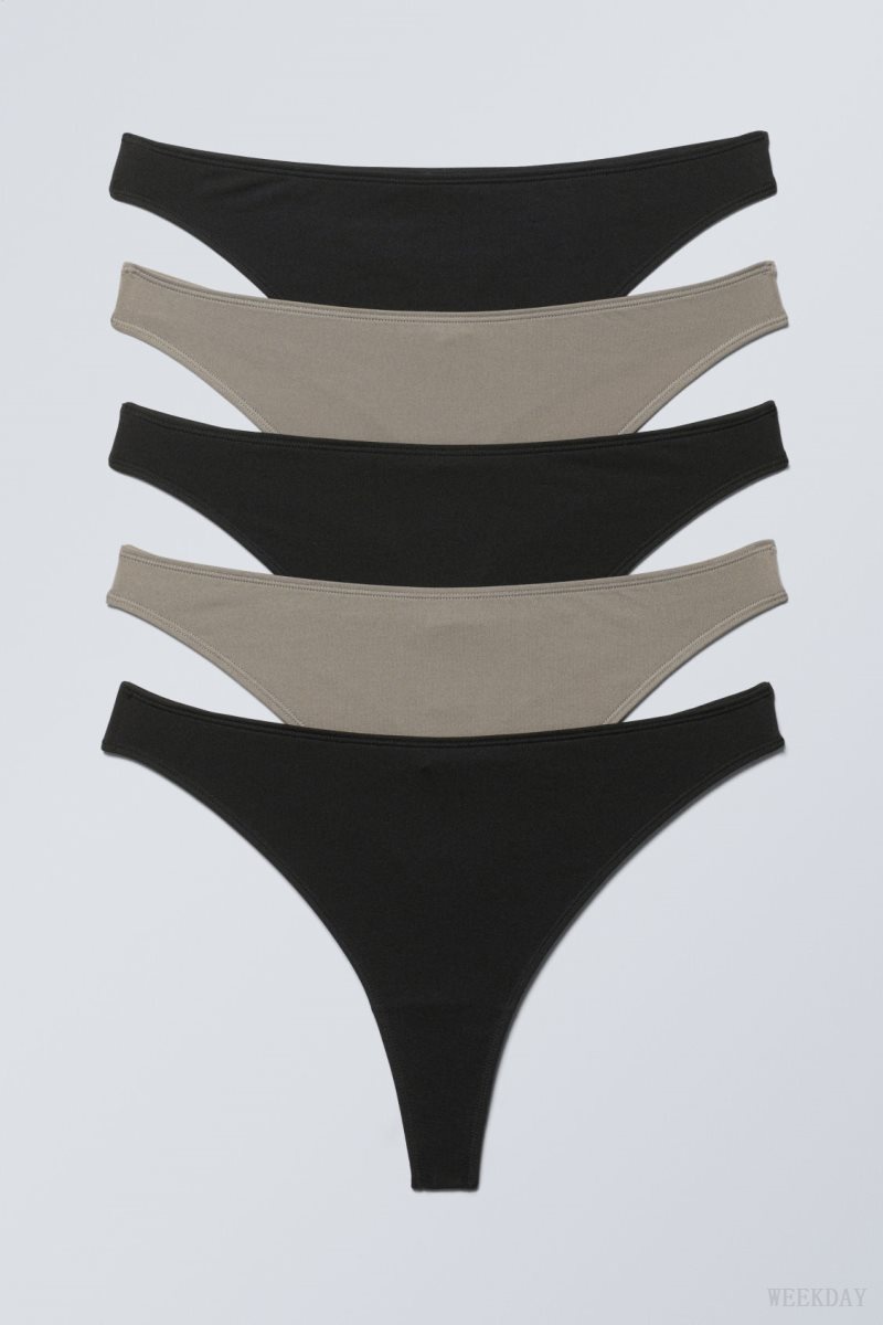 Weekday 5-pack Soul thong Thong Black Beige | SVMN0718