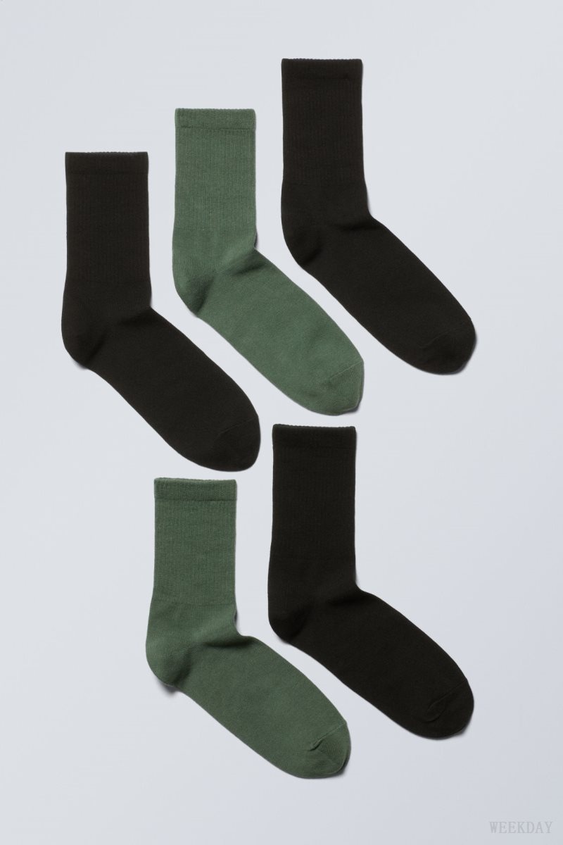 Weekday 5-pack Sport Socks Black Green | QMYJ0408