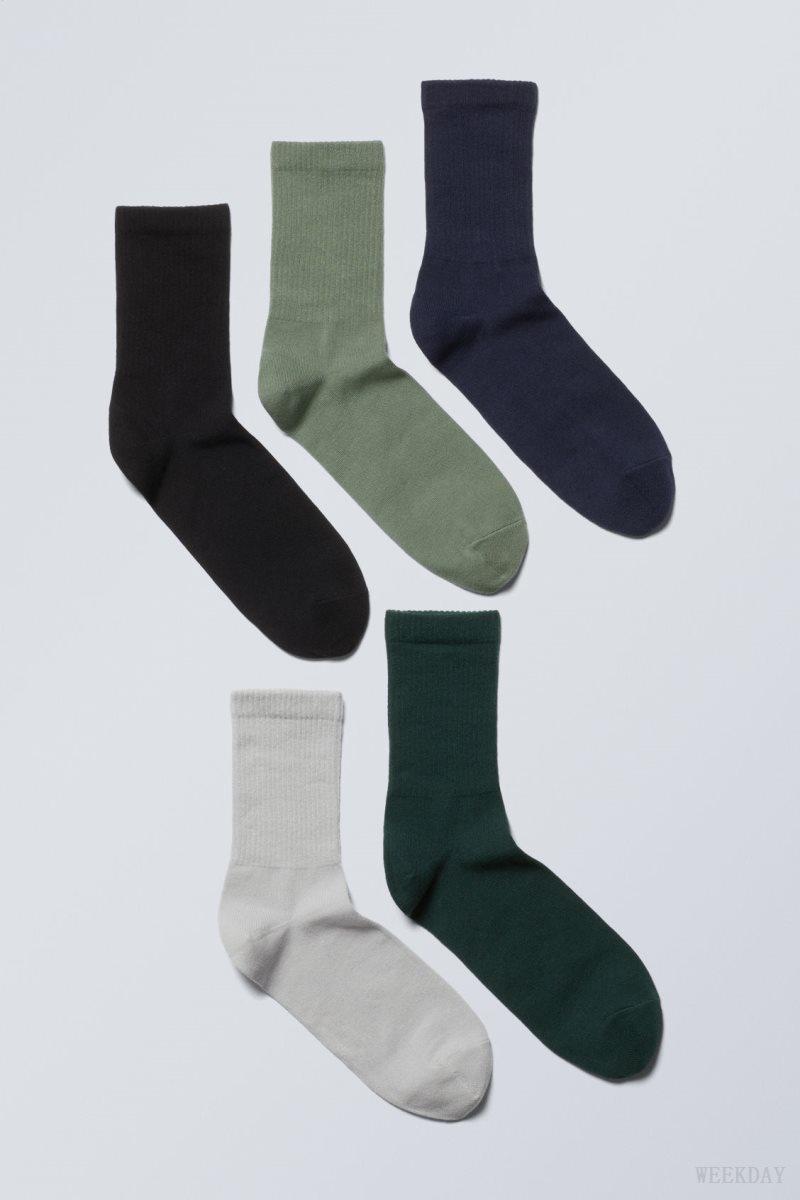 Weekday 5-pack Sport Socks Green Black Grey Navy | IAPU8623