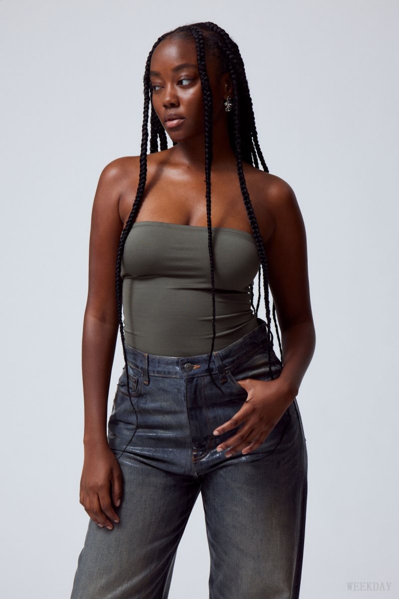 Weekday Act Tube Top Dark Grey | JVFH2396