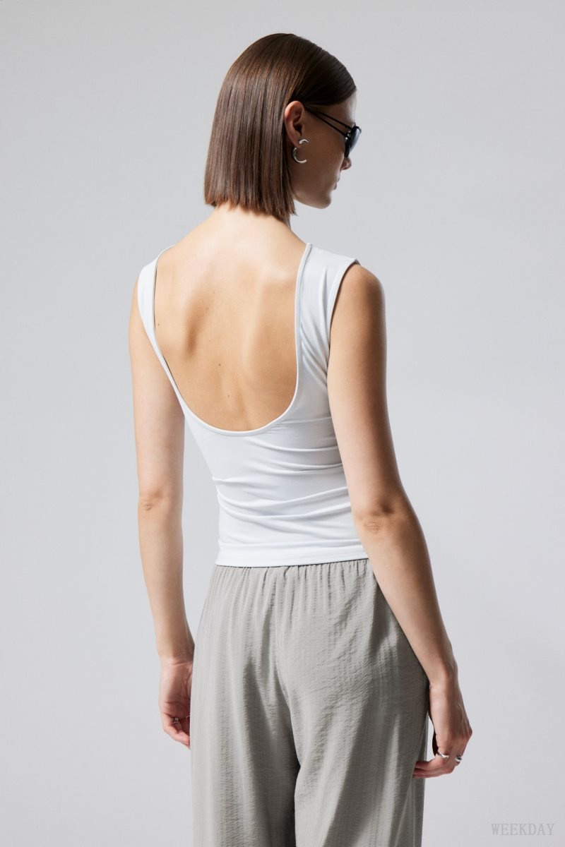 Weekday Alba Open Back Top Light Grey | TCSD1816