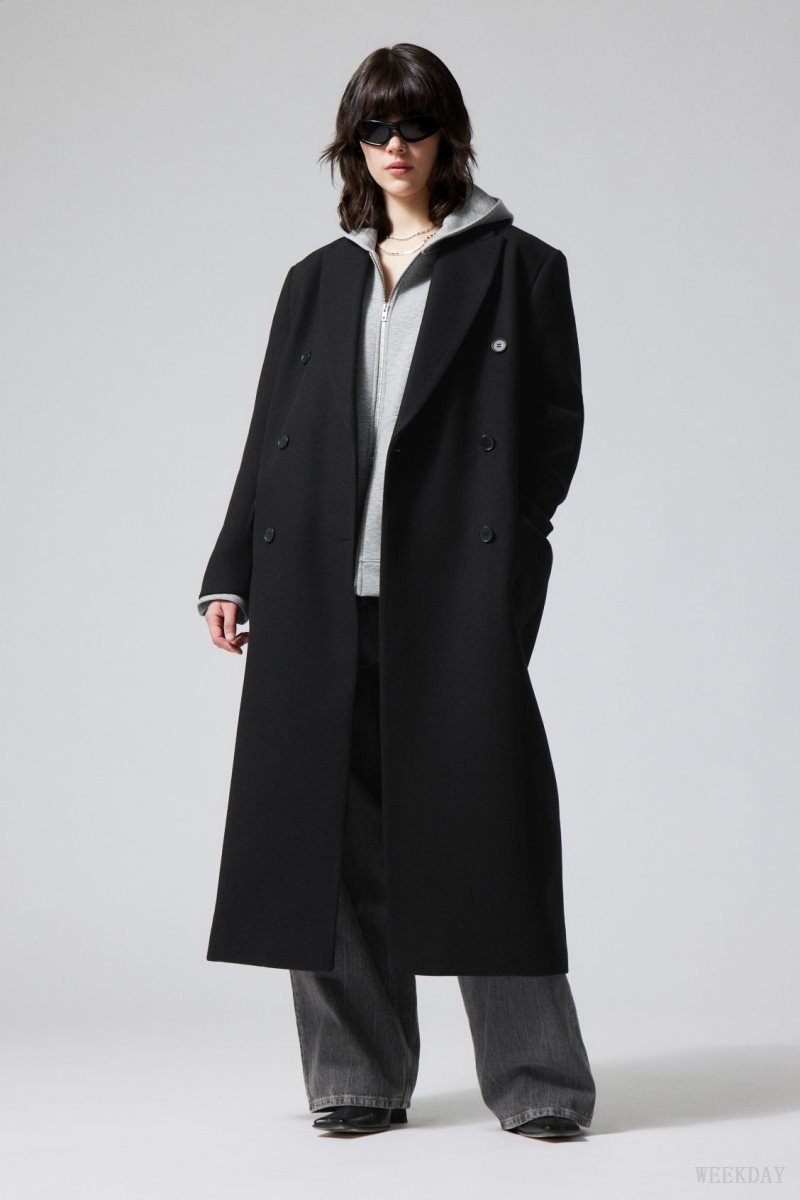 Weekday Alex Oversized Wool Blend Coat Black | JTJQ2452