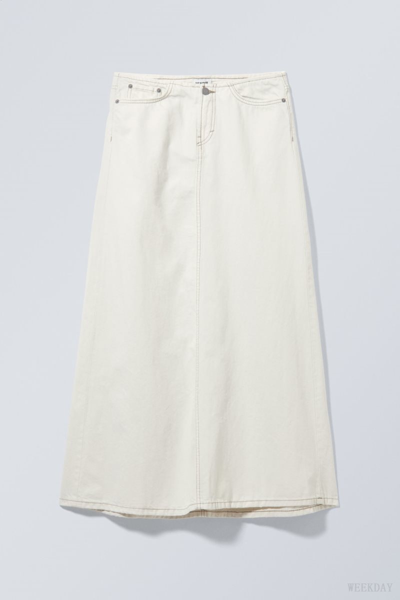 Weekday Anaheim Long Demin Skirt White | CKGU5114