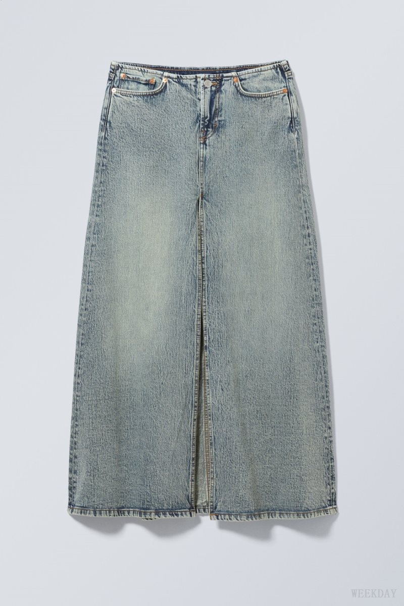 Weekday Anaheim Long Denim Skirt Blue | UFSO8601