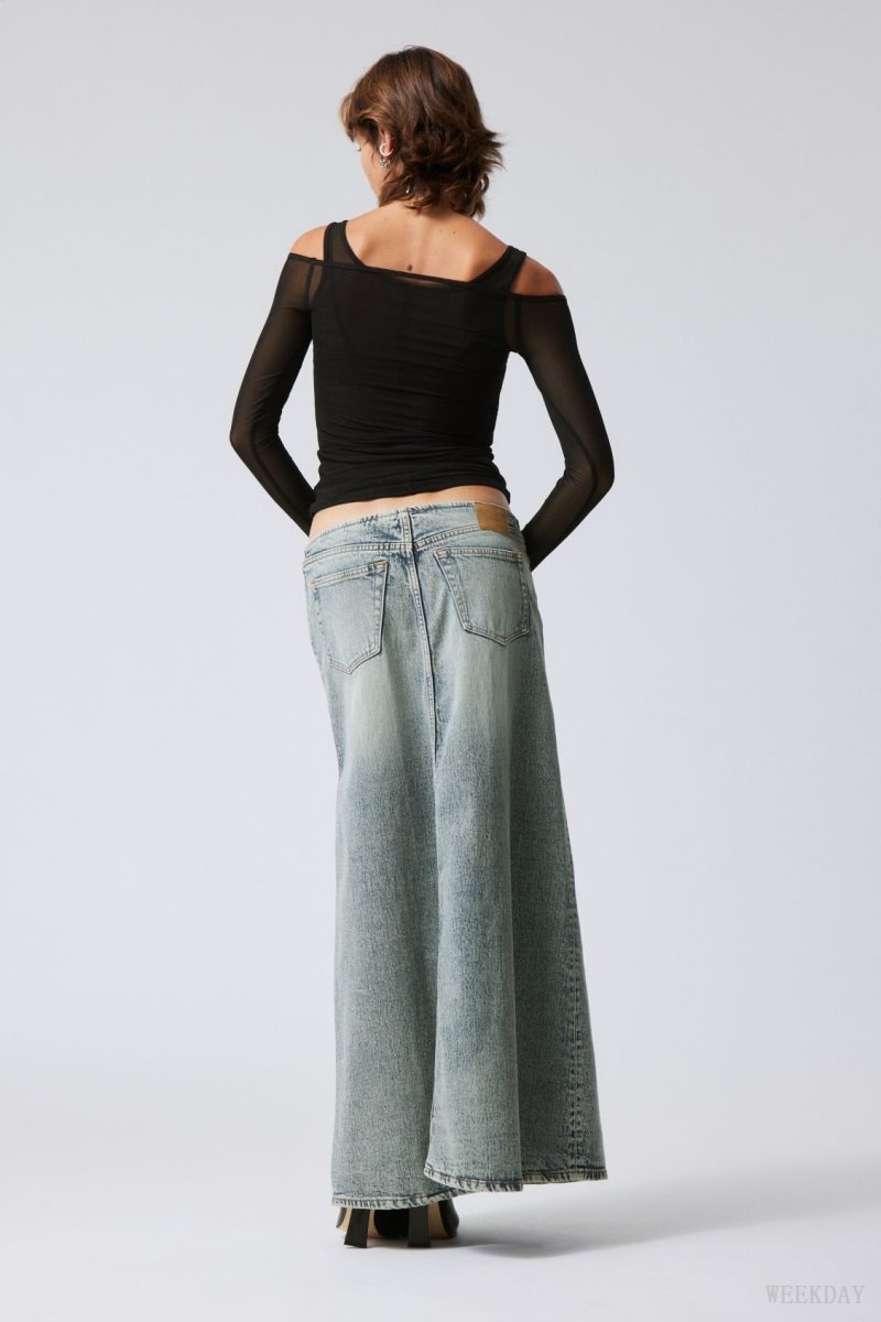 Weekday Anaheim Long Denim Skirt Blue | UFSO8601