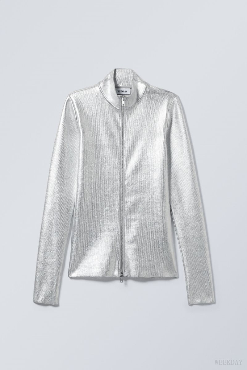 Weekday Angie Silver Coated Longsleeve Cardigan Silver | BSTR9630